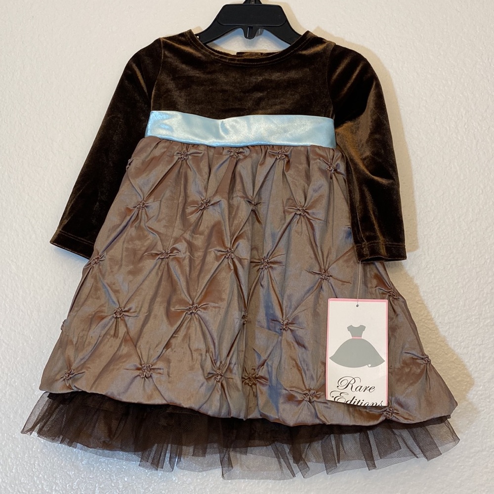 Rare Editions, NWT, brown and blue dress, 18 months